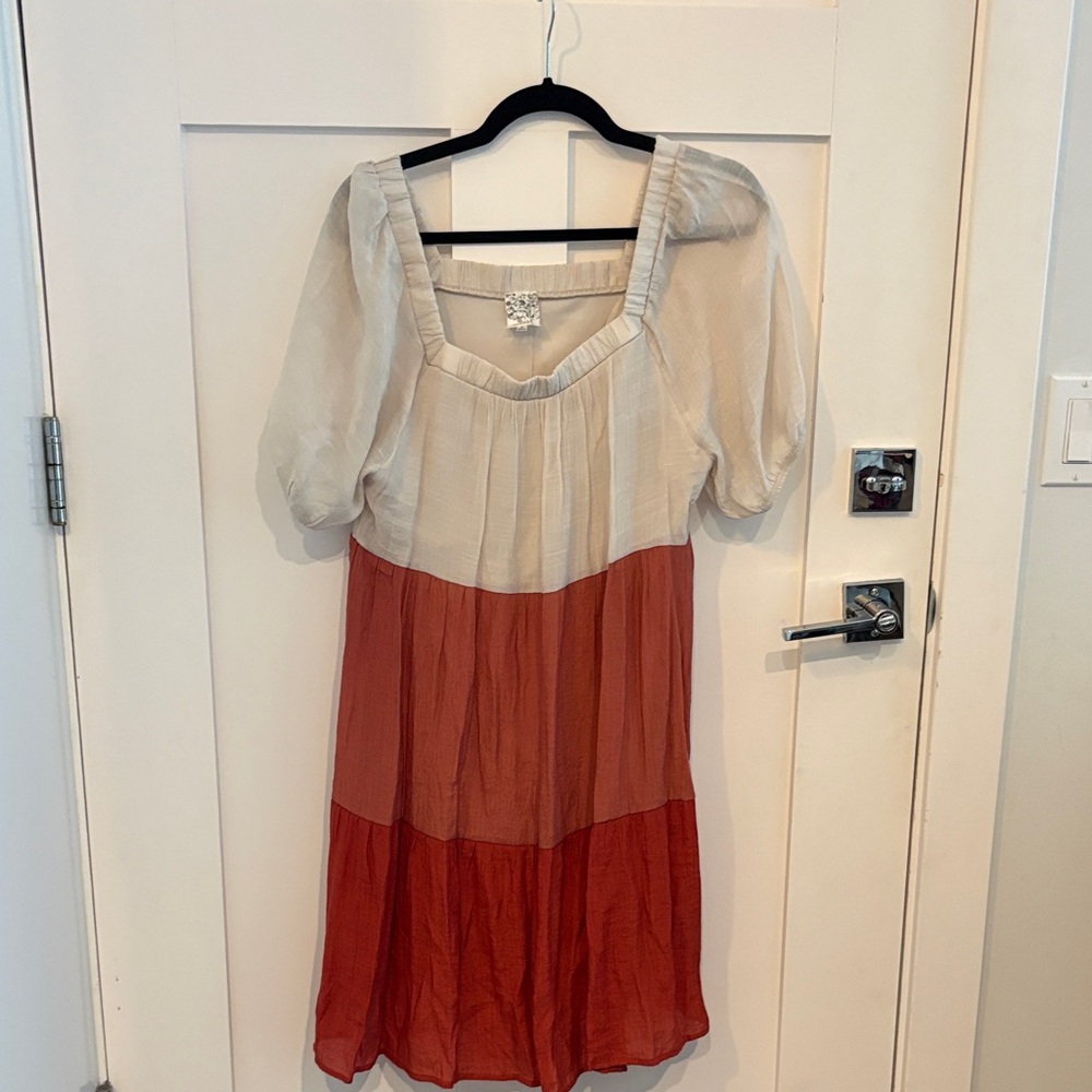 NAIF Cream and Rust Midi Dress